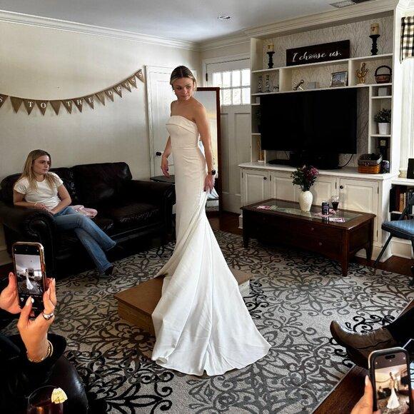 Vow’d NOVEL Wedding Dress – Size 2 Strapless Sheath Gown, New & Unworn - Picture 3 of 6